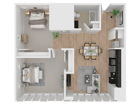 Floor plan for 1 bed, 1 bath, 1009 sqft
